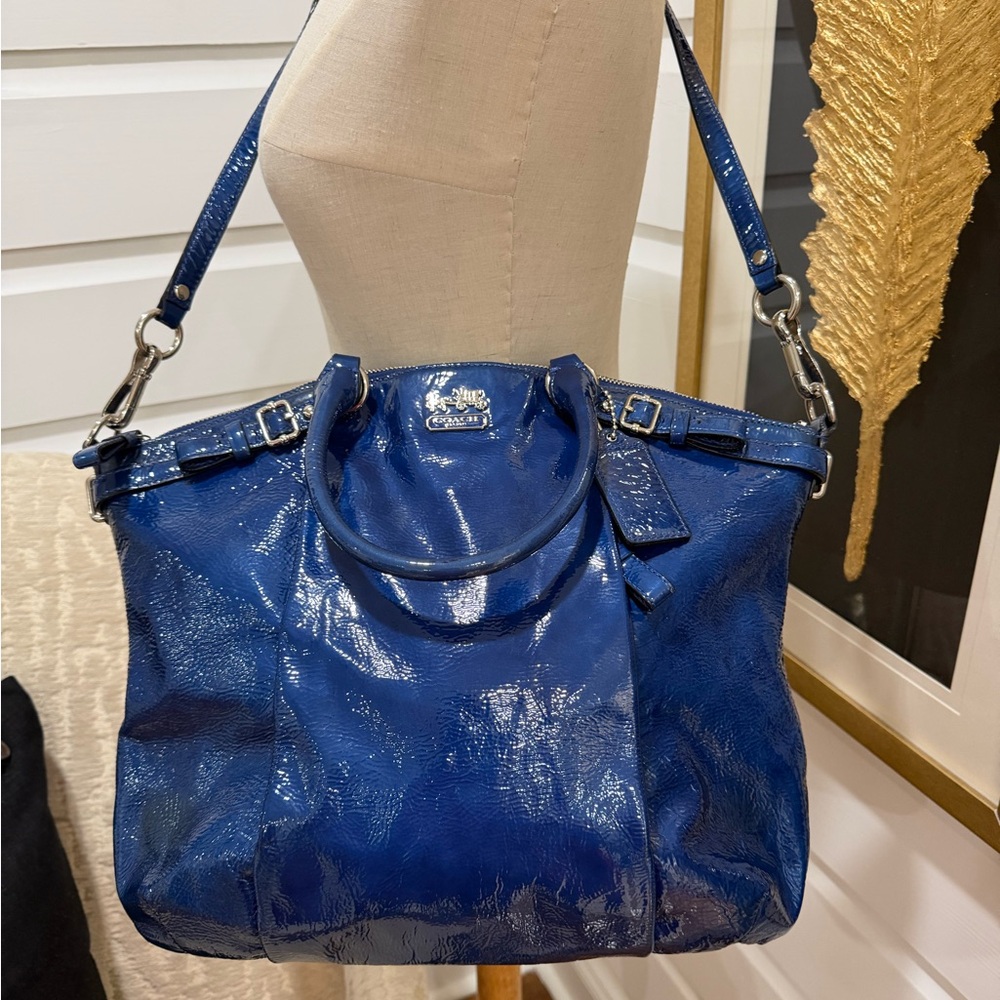 Coach Electric Blue Patent Leather Shoulder Tote